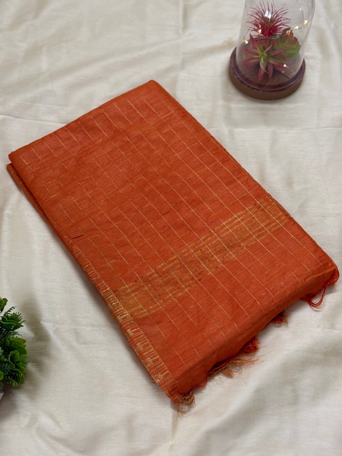 Maheshwari Silk Saree with Checks and Zari Border