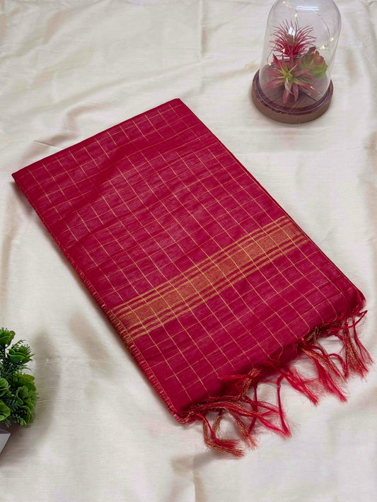Maheshwari Silk Saree with Checks and Zari Border