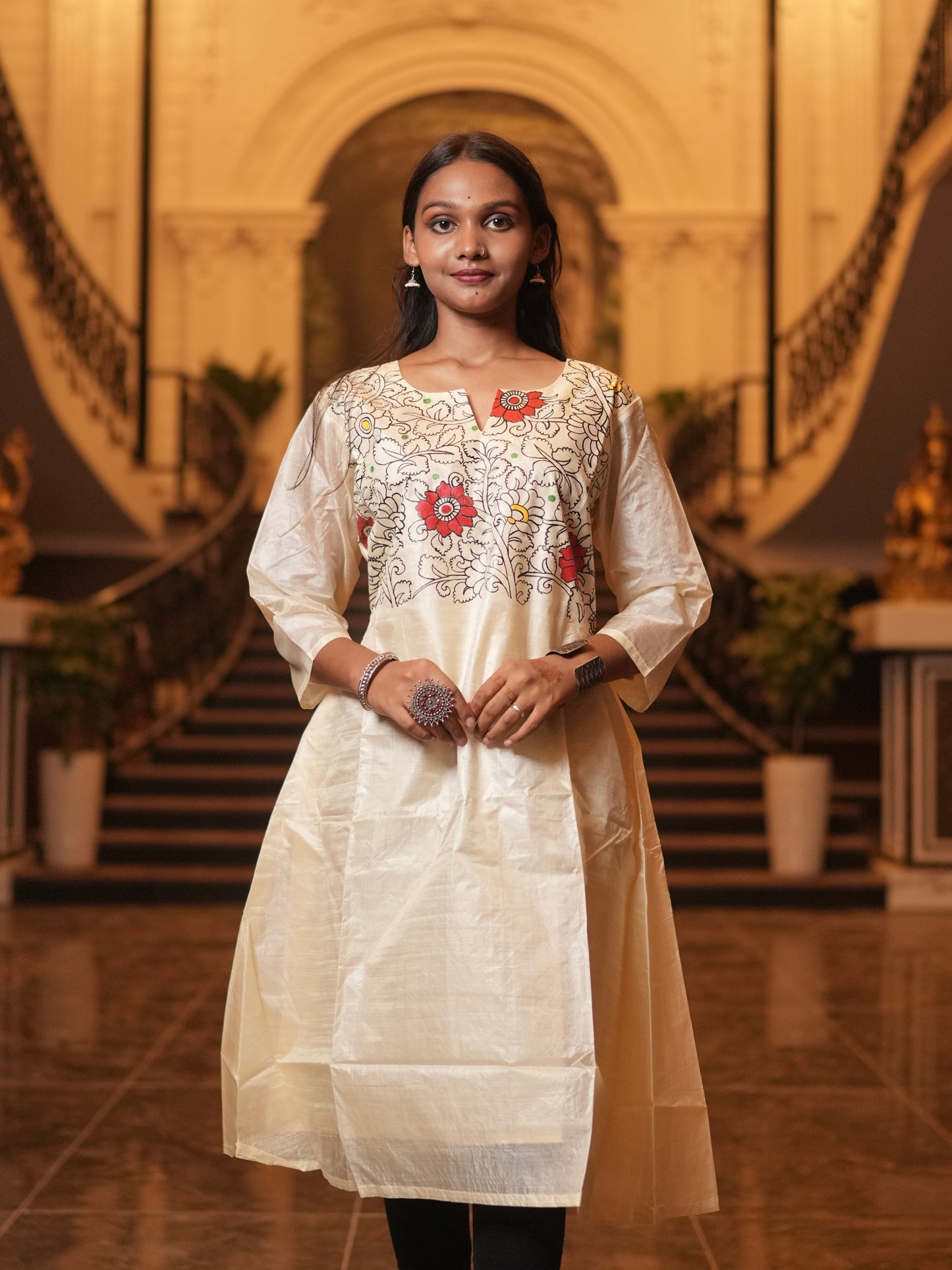 Kamal Handpainted Ivory Tussar Silk Kurta