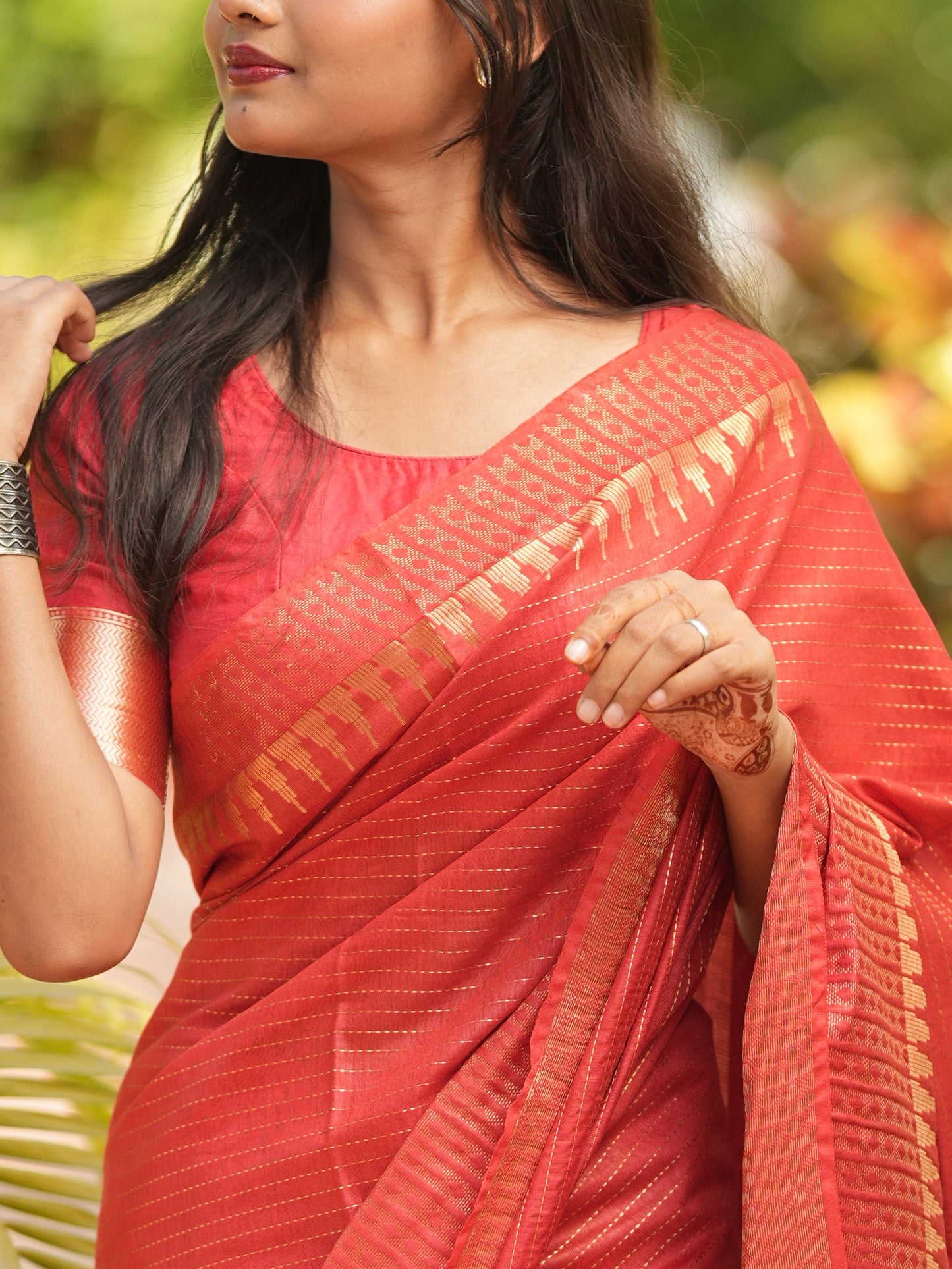 Red Manglagiri Silk Saree with Temple Zari Border