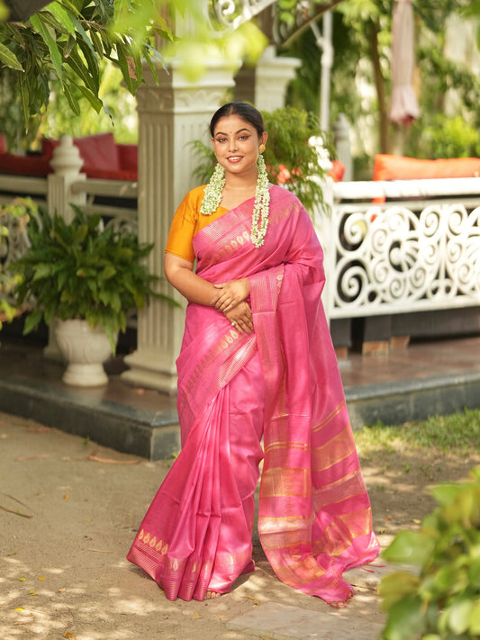 Pink Kota Staple Saree with Weaving Border Design