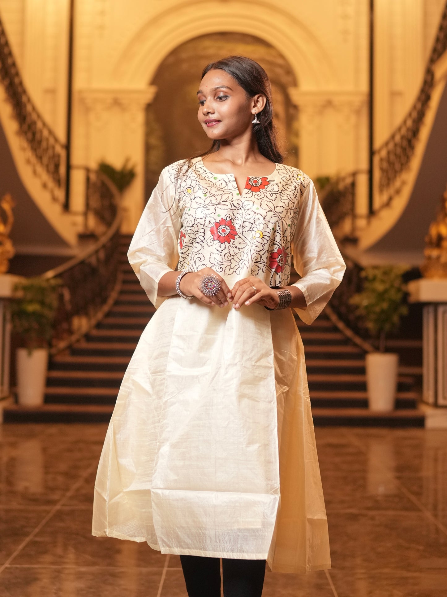 Kamal Handpainted Ivory Tussar Silk Kurta