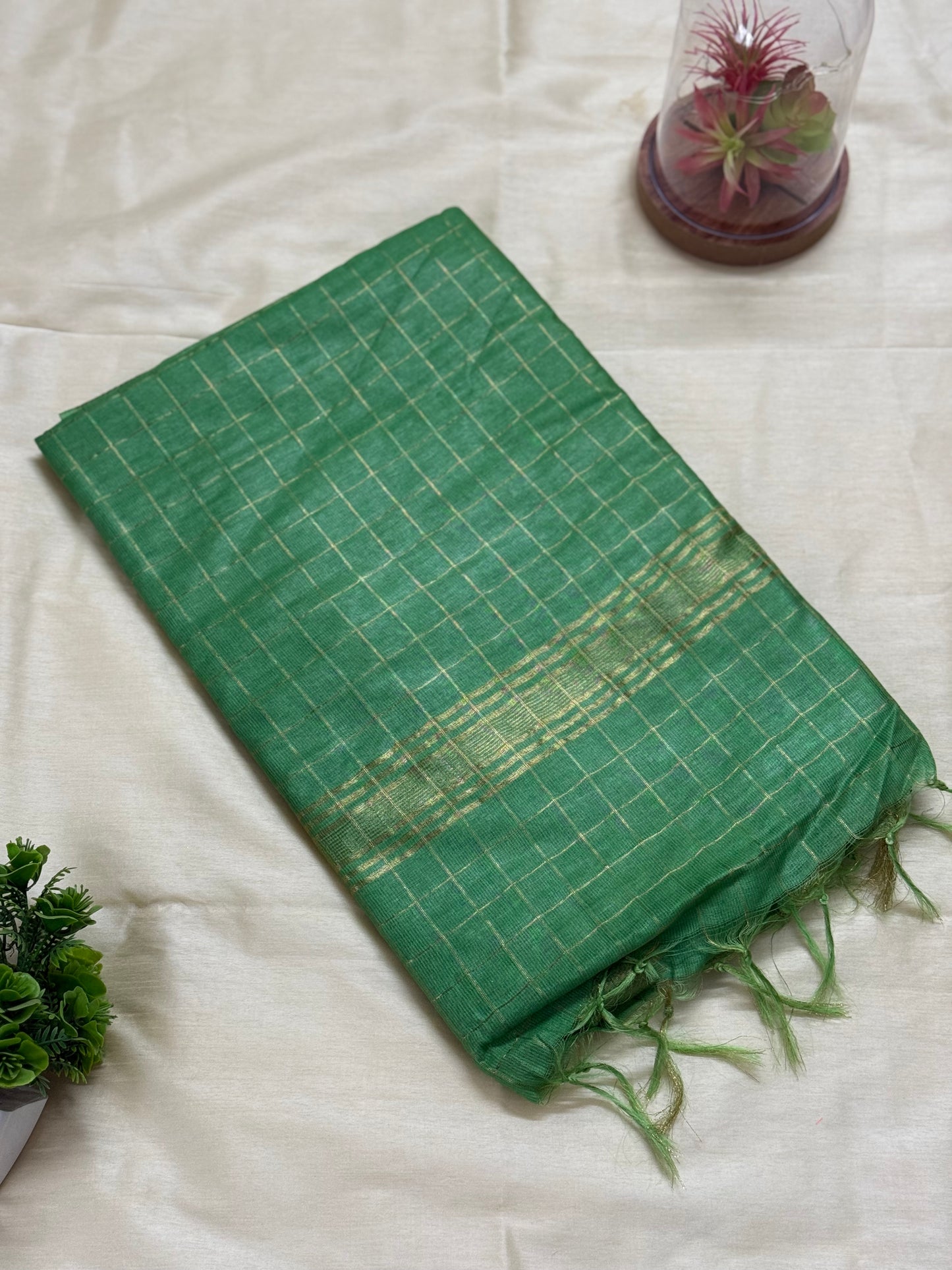 Maheshwari Silk Saree with Checks and Zari Border